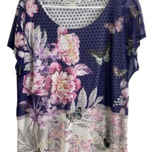 Christopher & Banks Women's Top Blouse Sz Large Cap Sleeve Flowered Top